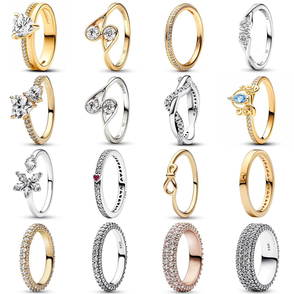 Authentic 925 Sterling Silver Love Message Herbarium Cluster Timeless Pave Single-row Rings For Women Gift Fashion Jewelry