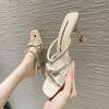 Internet Celebrity Fashion Rhinestone Sandals New Girl 2025 Summer Shallow Mouth Open-toed Versatile High Heel Wear One-word Sandals