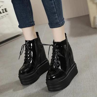 Модные женские осенние ботильоны на платформе и танкетке, супервысокий каблук 14 см, увеличивающие рост