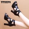 Черные босоножки на высоком каблуке с открытым носком, женские универсальные ботинки в римском стиле на толстом каблуке, новые модные летние ботинки