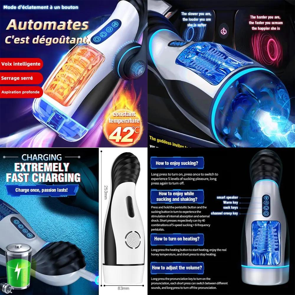Automatic Sucking Male Masturbator Cup Heating Stroker Realistic Channel Multi Modes Vibrator Moaning Sex Toy for Adult Men