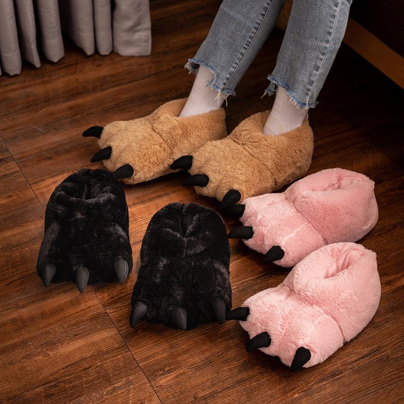 Fashion Top Quality Warm Imitation Rabbit Hair Slippers Women Girls Slip On Bear Paw Shoes Ladies Creative Fluffy Indoor Slipper Female