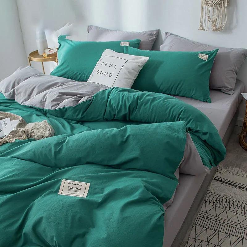 Современный простой комплект постельного белья из чистого хлопка, однотонная однотонная двуспальная кровать из четырех частей