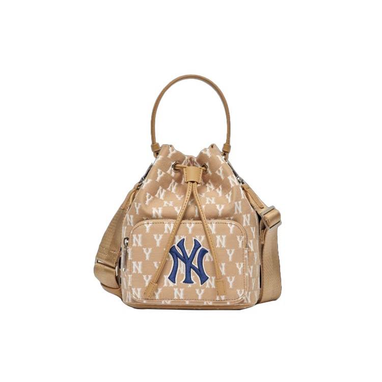 New MLB Monogram Collection Polyester Bucket Bags One Shoulder Handbag Crossbody Bag Regular Unisex Khaki 3ABMS012N-50BGD