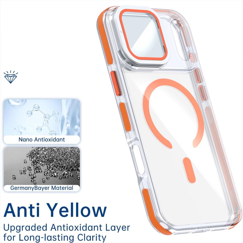 For iPhone 17 Pro Magnetic Case TPU Acrylic Clear Phone Back Cover with Lens Protector Kickstand