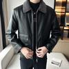 Новая мужская бархатная утолщенная куртка из искусственной кожи для пап среднего и пожилого возраста, теплая куртка с лацканами, мужская куртка