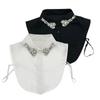 Women's Rhinestone Faux Collar Chiffon Blouse M