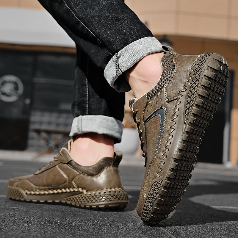 Fashion Stylish Mens Casual Leather Sneakers Classic Men's Masculino Leisure Walk Trainers Lace-Up Men Outdoor Handmade Treking Footwear