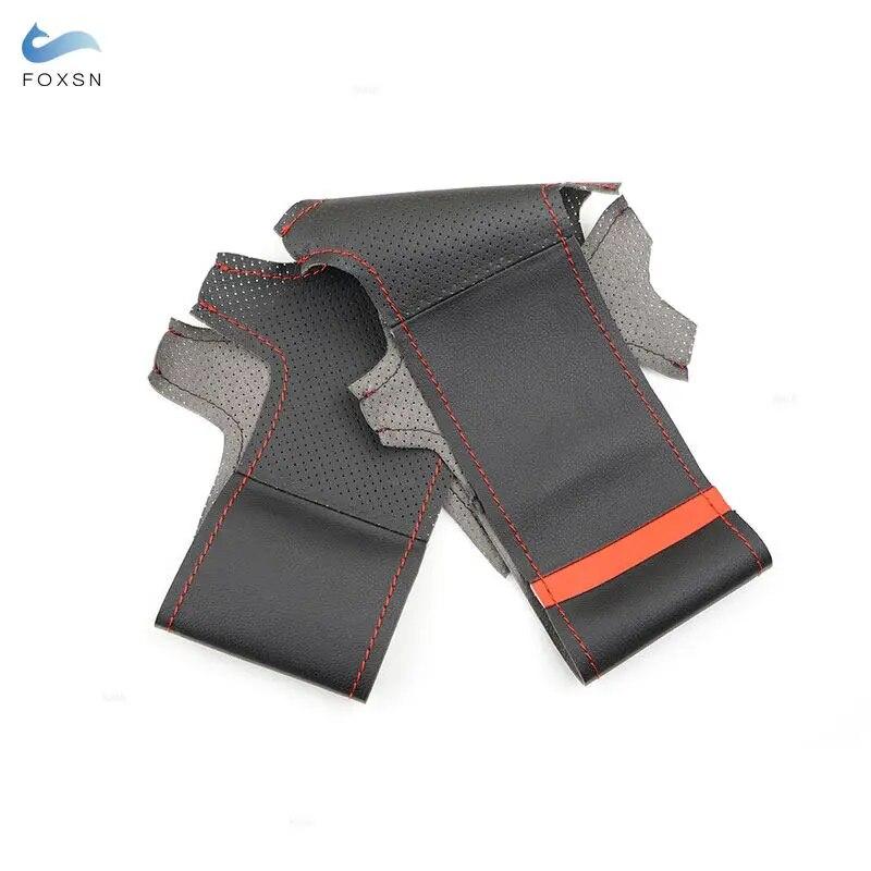 Car Interior Steering Wheel Cover For Honda Civic 8th MK8 2005 2006 2007 2008 2009 2010 2011 Perforated Leather Trim W/ Red Bar