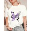 Black Oversized T Shirt With Purple Butterfly And Rose Print For Casual Wear