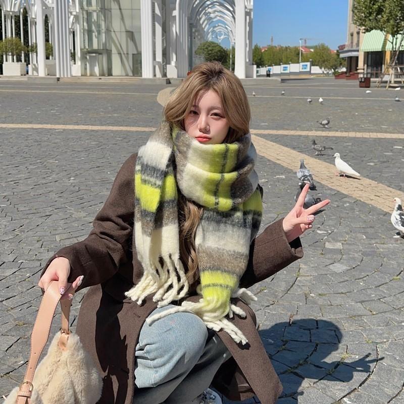 Plaid Collection~ Korean Plaid Fringed Ins Scarf Female Autumn And Winter Students Warm Atmosphere Scarf