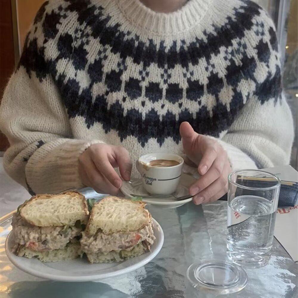 Мужской джемпер с жаккардовым узором Fair Isle, приталенный, с круглым вырезом - Модный осенне-зимний трикотаж