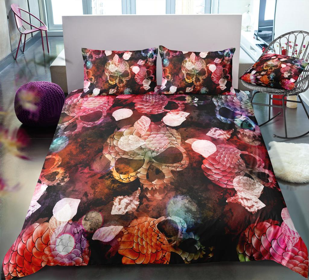 Комплект постельного белья с 3D черепом, постельное белье, чехол для постельного белья и наволочка, 2/3 шт., односпальная/двуспальная кровать, моющееся и быстросохнущее постельное белье