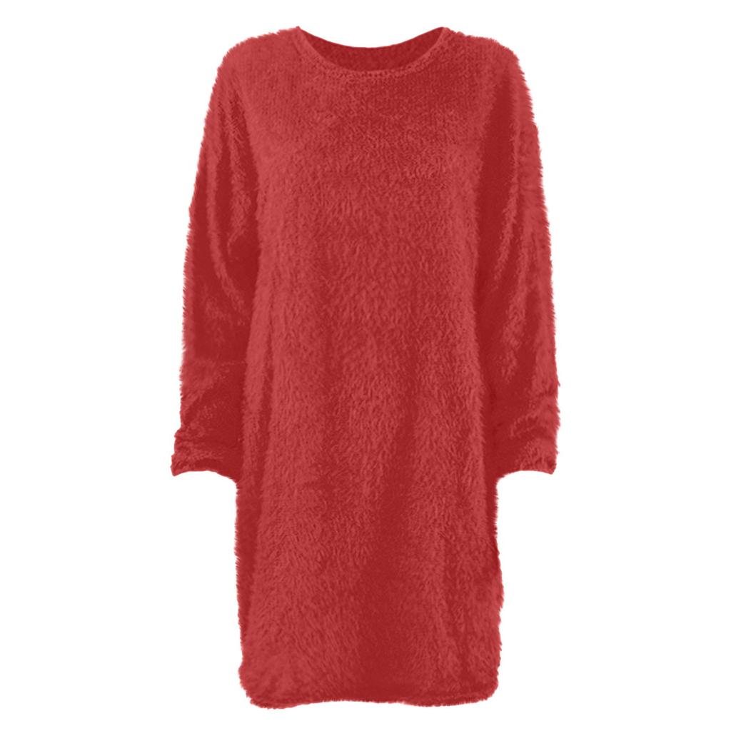 Женский зимний свитер вязать с круглым вырезом Теплый повседневный свитер с длинным рукавом Платье