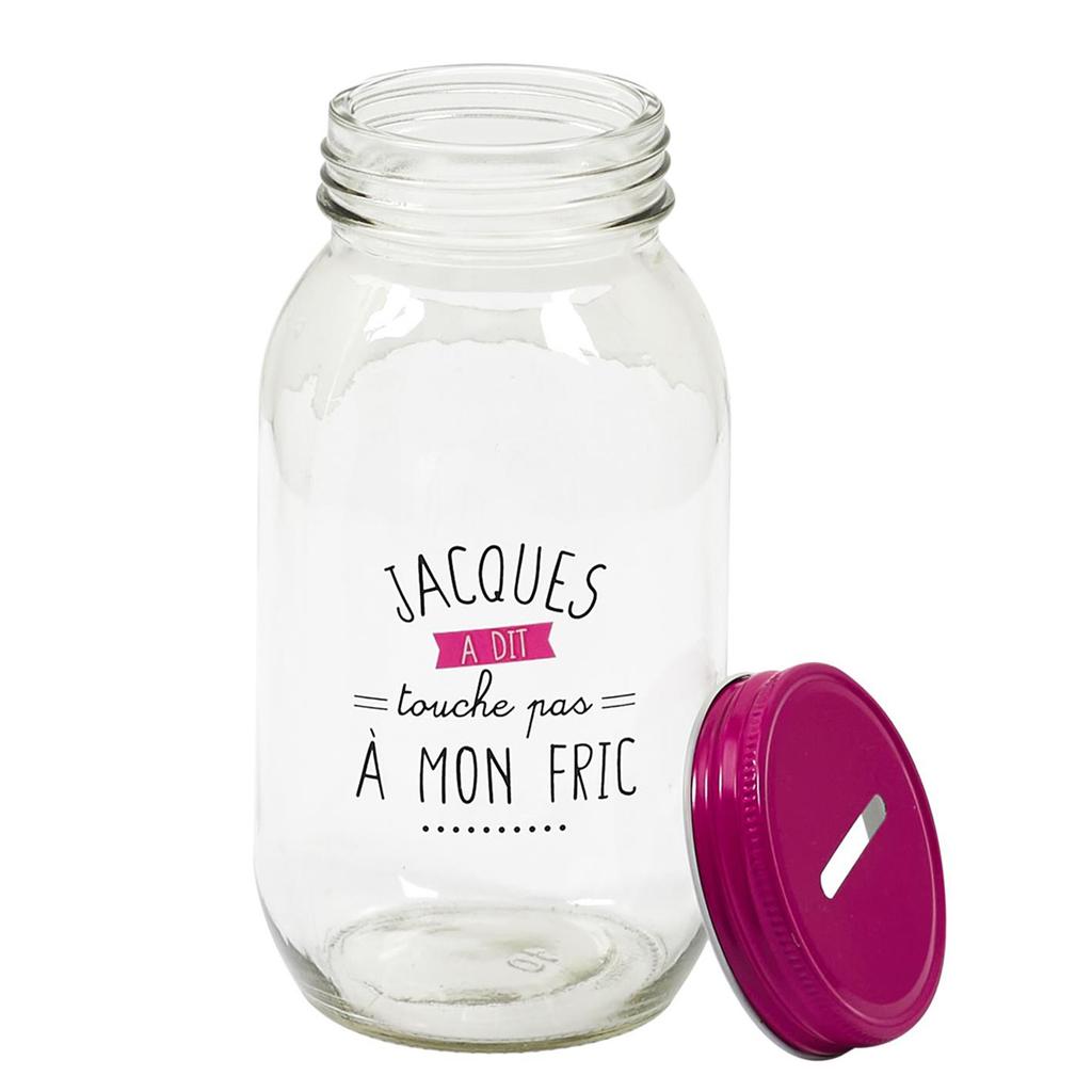 Les Trésors De Lily [A3674] - Стеклянная копилка в стеклянной банке «Жак сказал» розовая. (не трогай мои деньги) - 17x9см