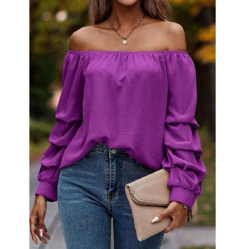 Women Pullovers Blouses and Shirts Ladies Autumn Winter Long Sleeve Off the Shoulder Shirt Tops