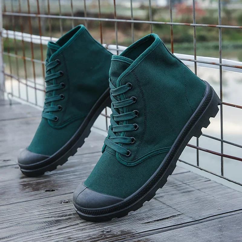 Canvas Boots for Men Safty Work Shoes Fashion Training Man Boots Wear-Resistant Non-Slip Casual Sneakers Lace Up Casual Shoes