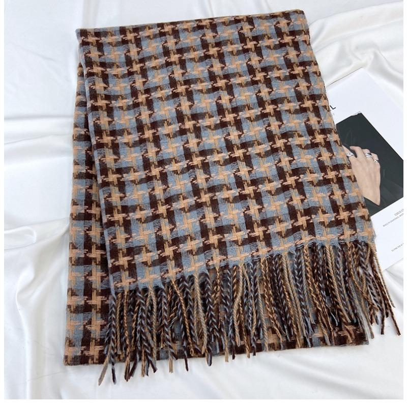 Scarf Women's Autumn and Winter New Imitation Cashmere Warm Scarf Big Windmill Plaid Shawl Windproof & Warm, Multi-Color Options for Casual Outings