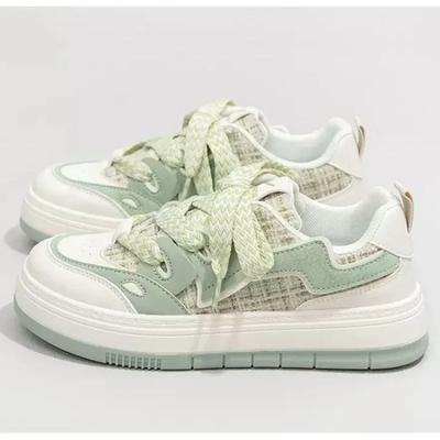 Женские повседневные туфли цвета зеленого чая и чистотела в стиле плантационного твида с толстой подошвой и дышащими вставками для старшеклассников