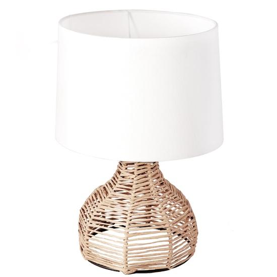 36 см Элегантный Дизайн Высокий Тумбочка Стандартная Настольная Лампа из Бумажной Веревки Ротанга Плетеная с Абажуром из Ткани Льняного Цвета Светло-Бежевый