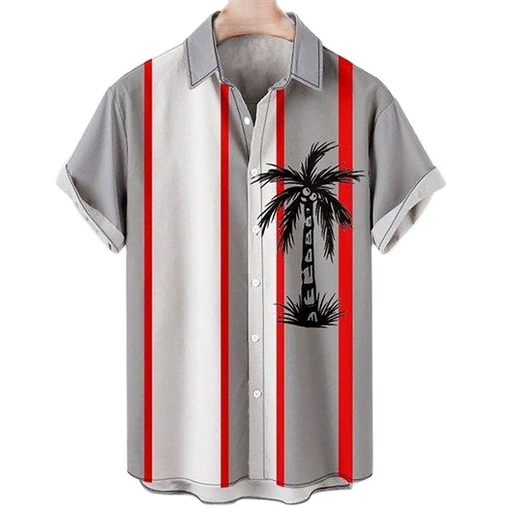 European And American Independent Station Men'S Shirt 3D Digital Printing Hawaiian Wide Stripe Casual Short Sleeve Top