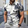 Мужская рубашка поло повседневная на молнии с коротким рукавом модная повседневная на молнии лето весна стандартный крой 3D маленький волк принт рубашка