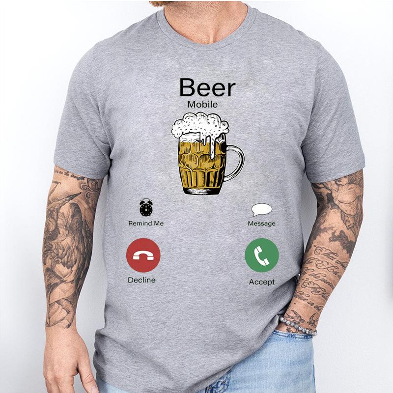Creative Beer Call Print Loose Fashion Casual Short Sleeve Tshirt Modal Comfortable Top For Unisex