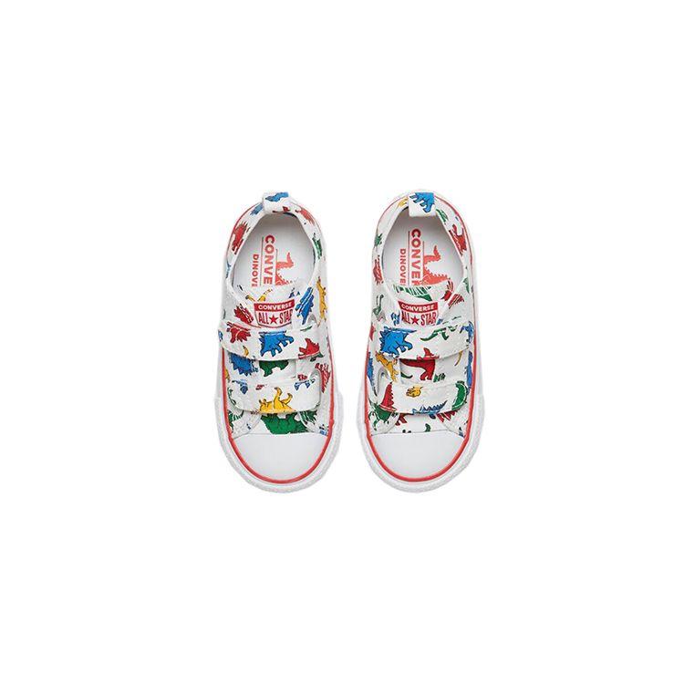 Converse Детские кроссовки Chuck Taylor All Star Low на липучке TD Dinoverse с принтом Белая эмаль-красная Totally-Blue 763713C
