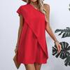 Ladies Temperament Sexy Fake Two Piece Diagonal Shoulder Dress Summer Holiday Style Sleeveless A-Line Midi Dresses