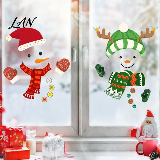 Seasonal Glass Door Stickers Christmas Snowman Static Window Stickers, Removable PVC Decals, Waterproof Clings Winter for Home And Store Holiday Party