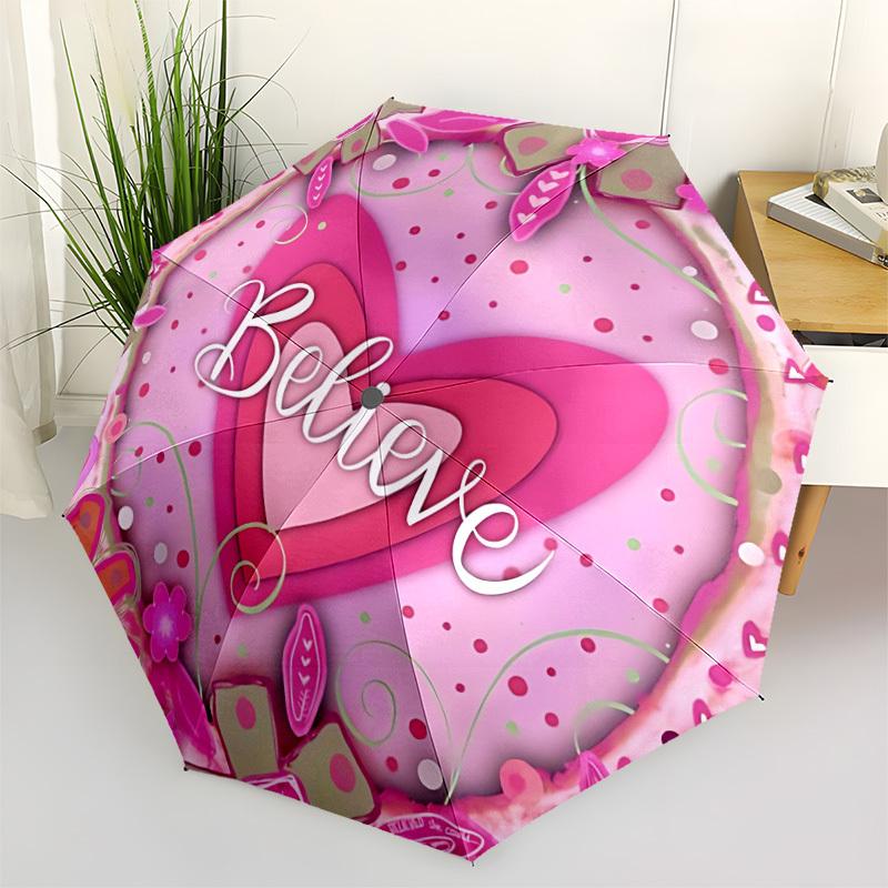 1pc Believe Heart Decorative Auto-Fold Umbrella with One-Touch Open/Close - 8 Reinforced Ribs for Windproof Stability, yy251118170