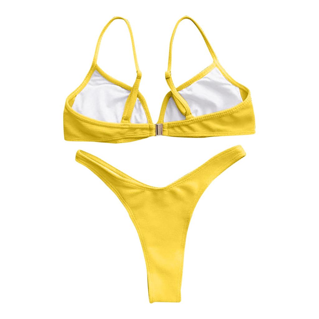 Женское модное однотонное пляжное бикини с разрезом и V-образным вырезом (2 комплекта с накладками на грудь без стального бюстгальтера)