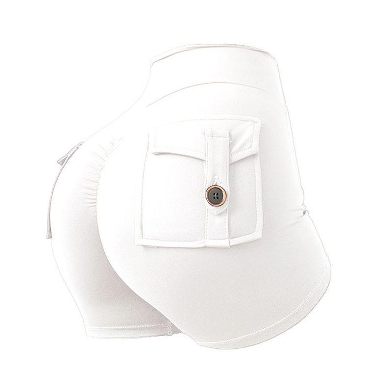 Fashion Fitness Peach Pants Tooling Style Tight Three-Point Sports Pants High Waist Stretch Hip Lift Button Running Women with Pocket