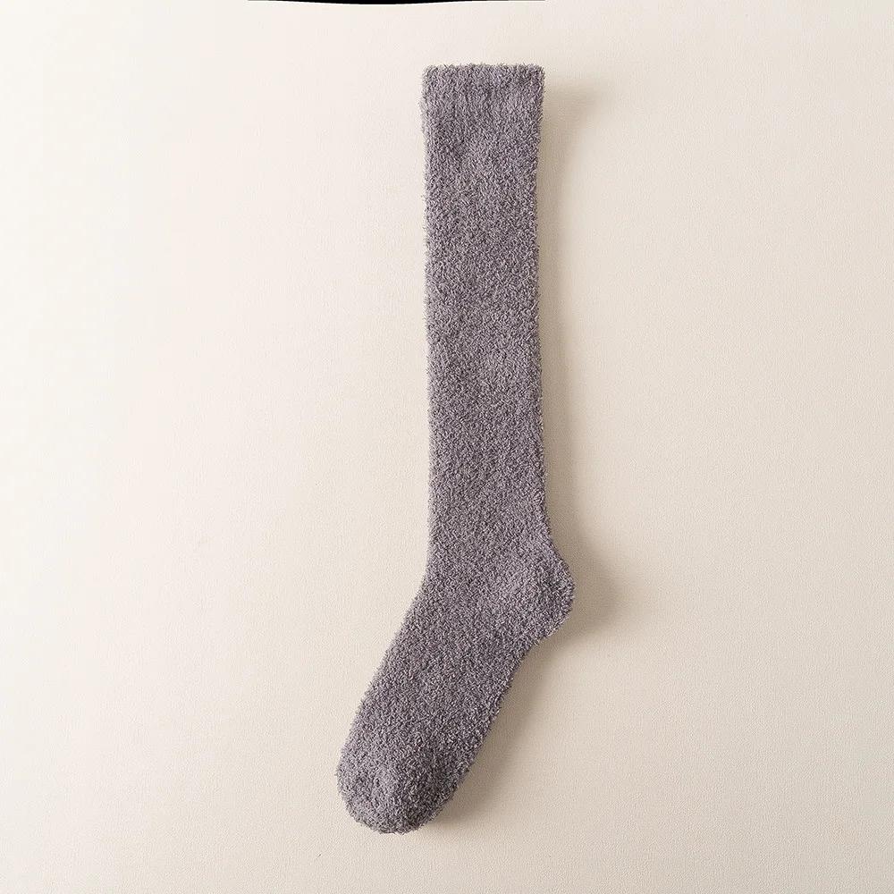 New Soft Coral Fleece Women Stockings Winter Solid Color Warm Thigh High Stockings Home Keep Warm Over Knee High Long Socks