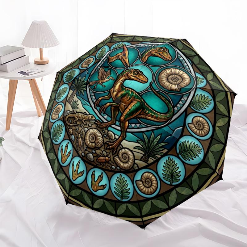 Prehistoric Glass pattern umbrella, portable and foldable design, 8 ribs, a casual accessory for Halloween, Christmas, and birthday gifts.