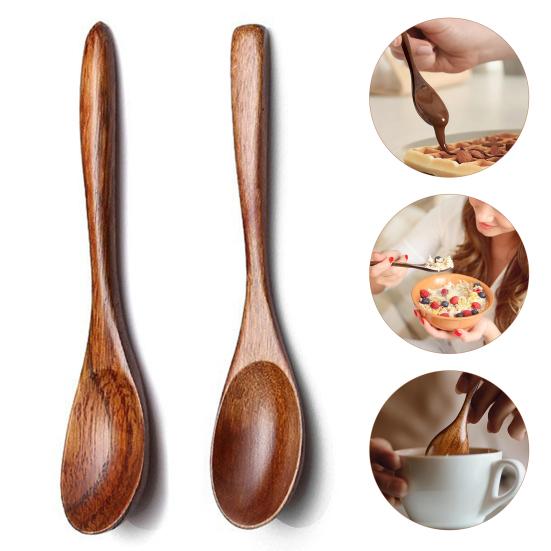 7Pcs Small Wooden Spoons Set Eco Friendly Long Handle Mini Table Spoon for Cooking Serving DIY Projects