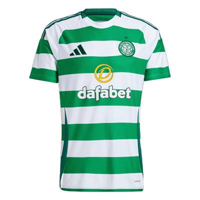 Celtic FC 24/25 Домашний Джерси Удобный модный пуловер с круглым вырезом в полоску с буквенным принтом Футбольная рубашка с коротким рукавом Мужские топы Зеленый IX7863