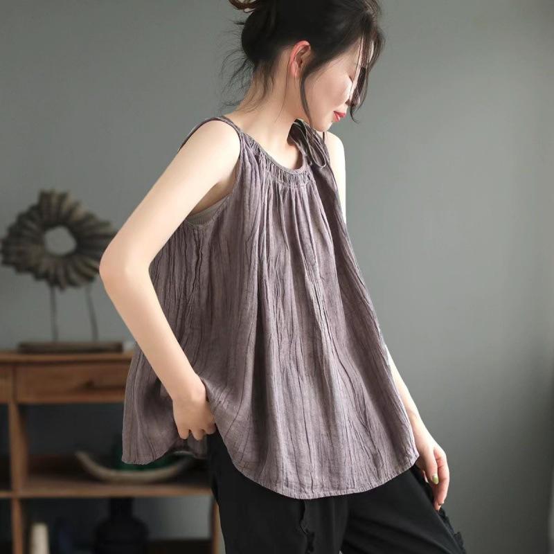 Новый летний ретро женский жилет без рукавов свободный пуловер низ подтяжки верх