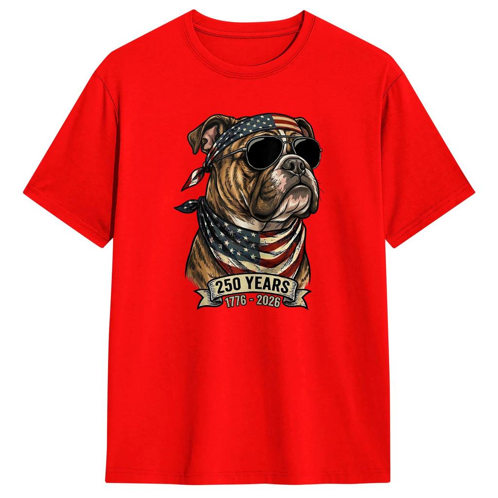 Bulldog Patriot 250 Years 17762026 American Flag Cotton TShirt Men Beach TShirts O Neck Tee Shirt Oversized Print Clothing