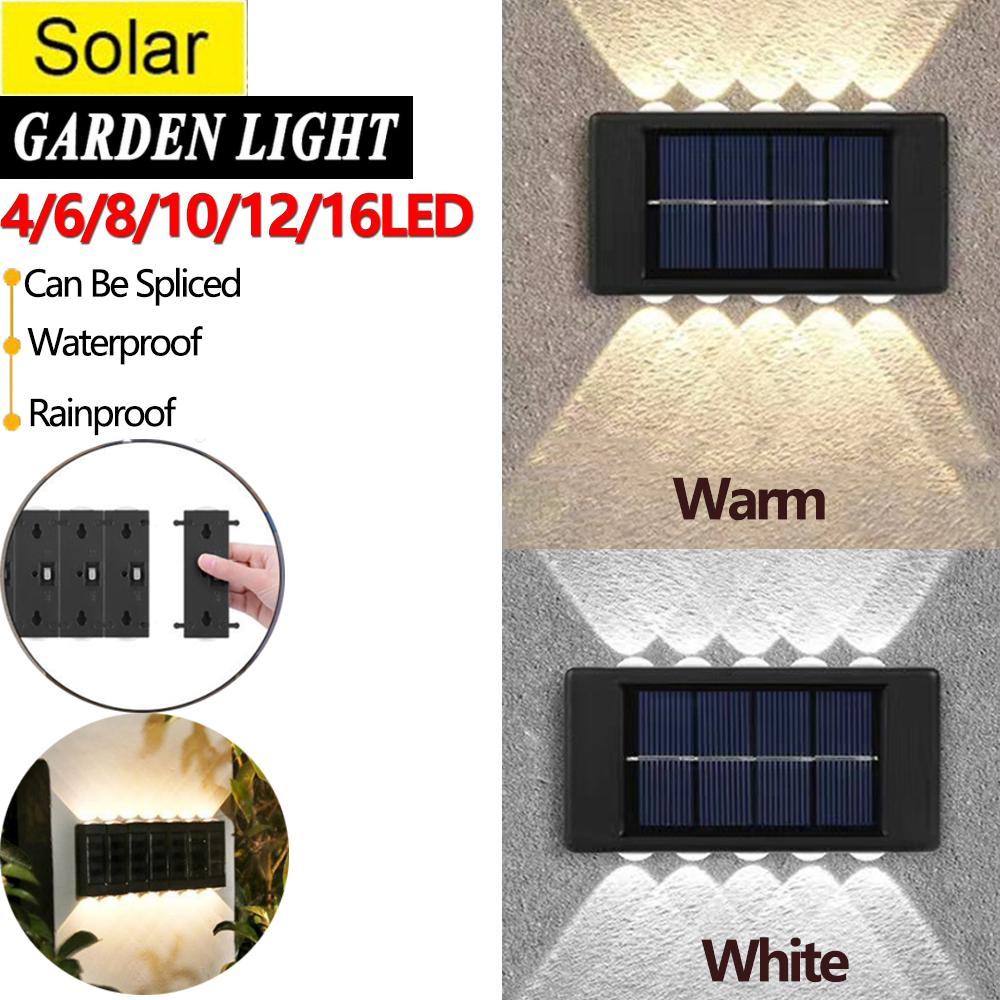 4-16LED Solar Courtyard Wall Lamp Outdoor Lighting Waterproof Convex Mirror Up And Down Luminous Garden Portable Decor Lights