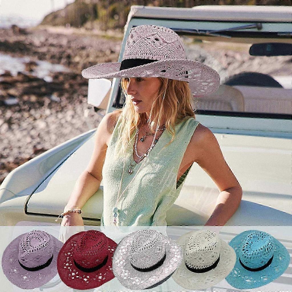Foldable Western Cowgirl Hat & Sun Visor Straw Hat for Men and Women - Outdoor Gardening Sunshade Hat in
