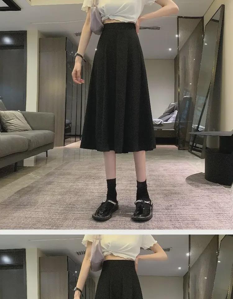 Women's High-Waist A-Line Skirt: Mid-Length, Solid Colors, Beige or Black, Year-Round Wear
