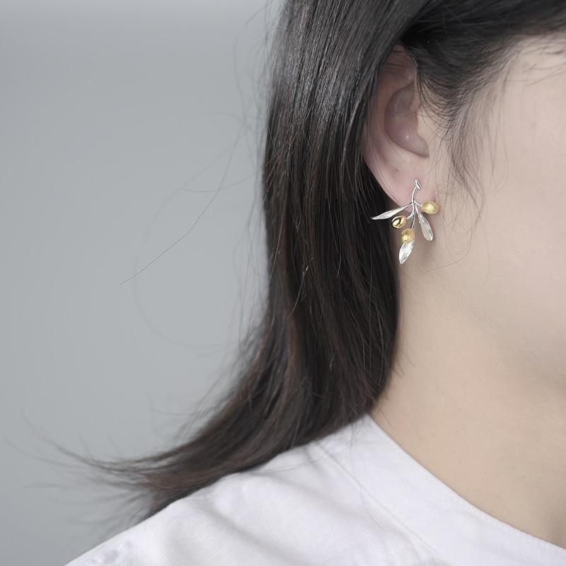 Лотос, забавные оливковые листья, ветка, фрукты, необычные серьги для женщин, стерлинговое серебро 925 пробы, свадебные украшения, тренд, новинка