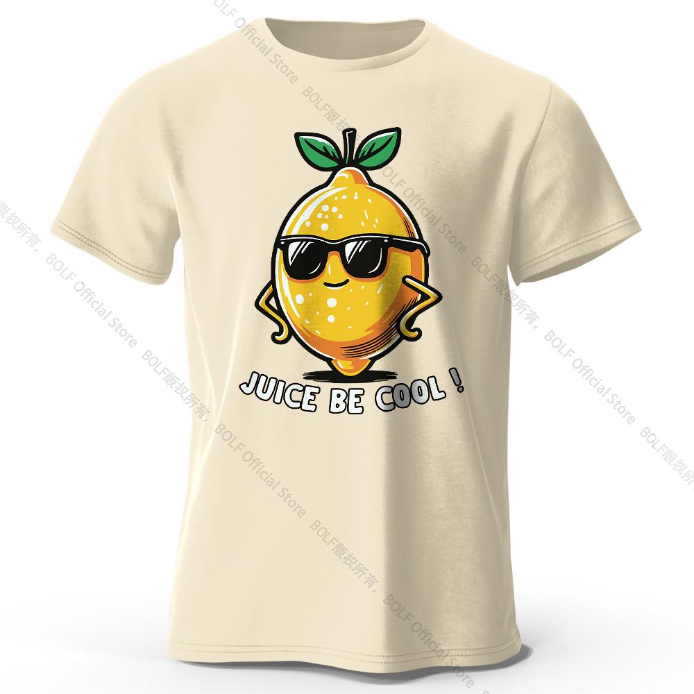 Men's Juice Be Cool Printed T-Shirt 100% Cotton Oversized Fruit Pun Graphic Tees for Women Summer Tops Chill Streetwear