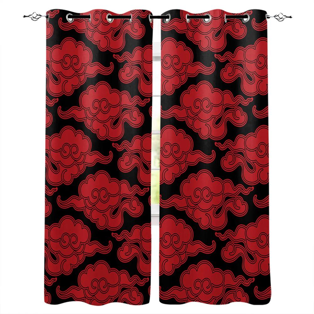 Холодный красный благоприятный облако черный фон печатные оконные шторы гостиная спальня шторы полиэстер ткань домашний декор2 шт