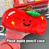 Cute Apple Plush Pencil Case Cartoon Double-Sided Embroidered Pen Bag Stationery Organizer Cosmetic Bag Kid Gift