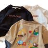 Boys Cotton Long Sleeve T Shirt with Excavator Car Print Mock Layered Base Top