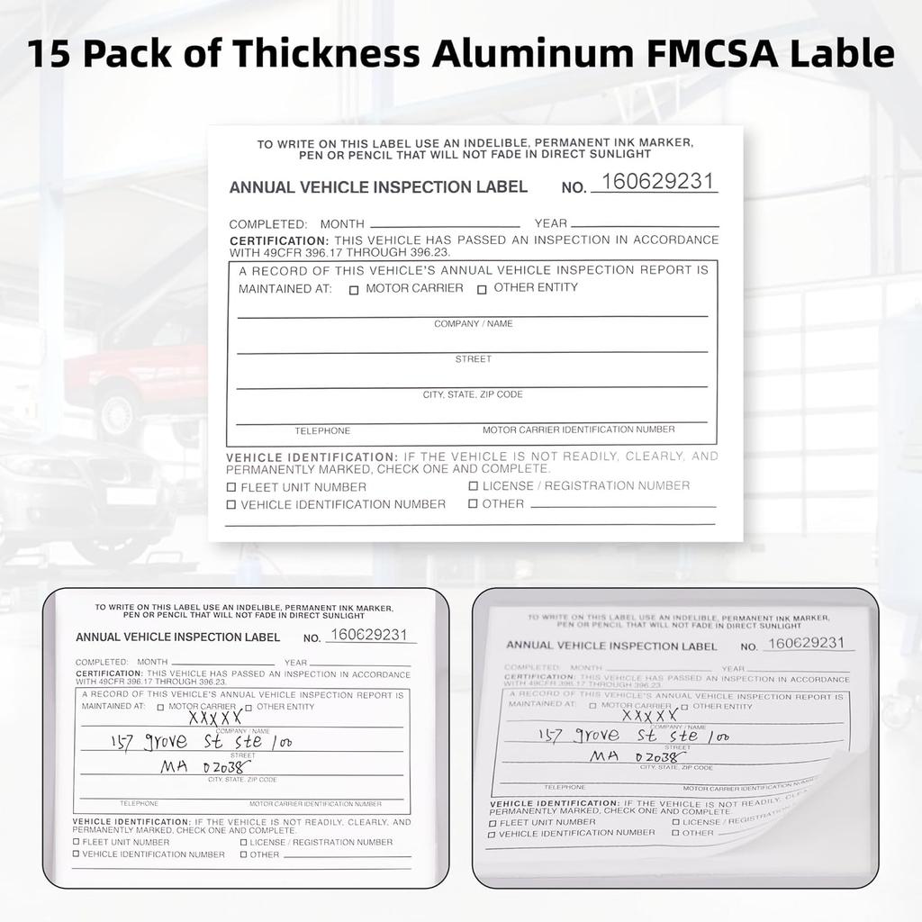 15-Pack Annual Vehicle pection Report Form, 3-Ply Carbonless Form and Hardboard, Includes 15-Pk 2-Ply FMCSA Vinyl Adhesive Label for Annual pections,