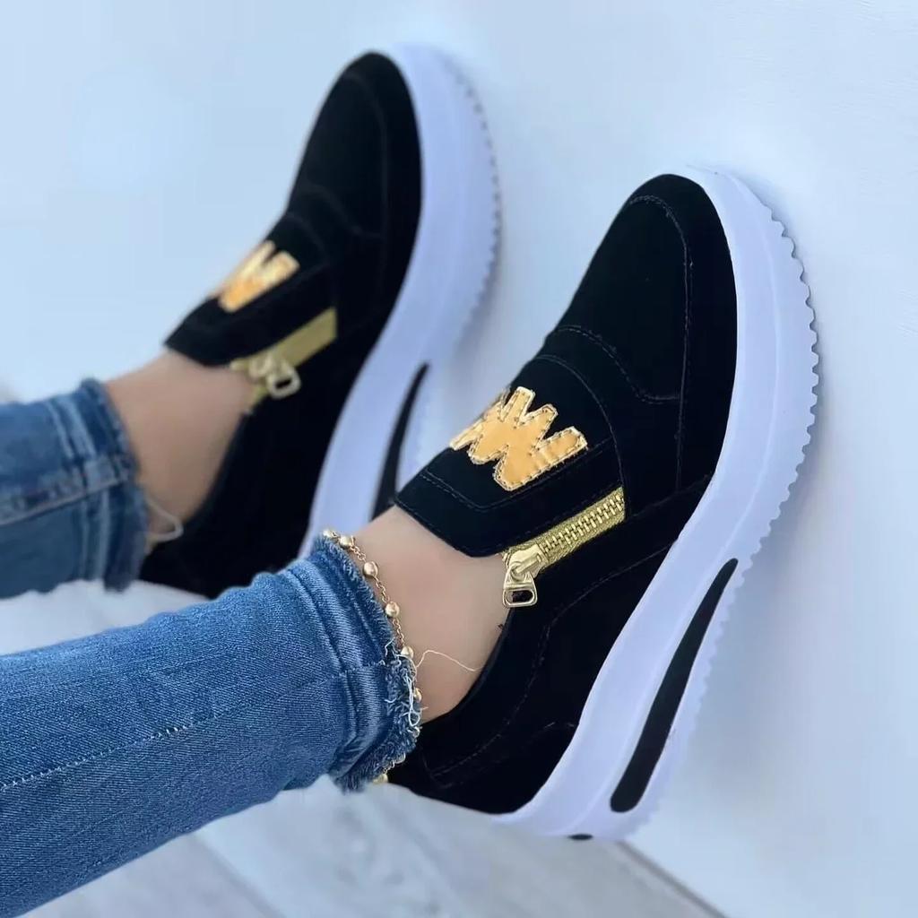 Fashion Women Autumn Sneakers Casual Double M Printed Side Zipper Platform Shoes Ladies Vulcanized Shoes Zapatillas De Mujer Women Shoes
