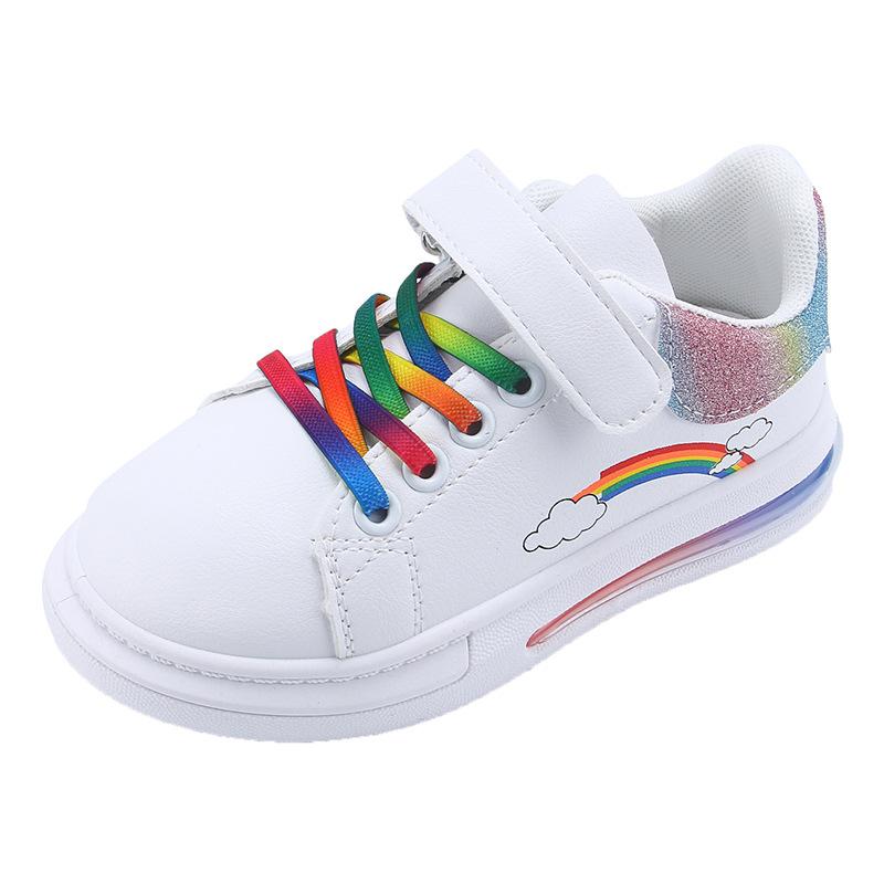 Spring and Autumn Children's Board Shoes Boy's Rainbow Shoes Girl's Small White Shoes Waterproof Leather Top Children's Casual Shoes Soft Soled